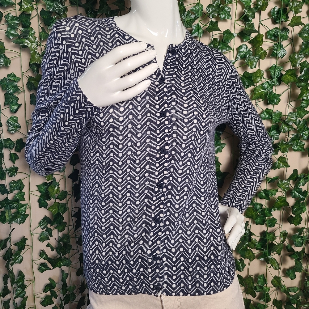 Ann Taylor Loft Women's Zig Zag Polka Dot Black White Button-Up Cardigan